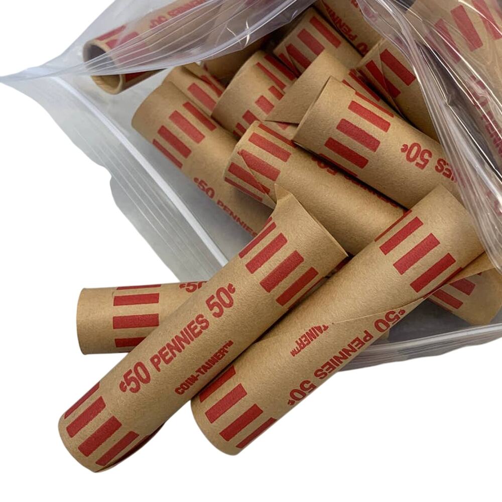 Lot of 75 New Crimped End Brown Paper Penny Pennies Wrappers Tubes Rolls